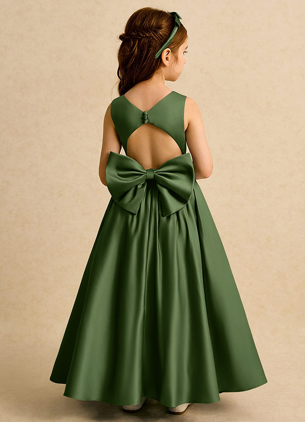 Azazie Nellia Sukienki dla dziewczynek sypiących kwiaty Linia A Ukłon Matowy satynowy Długość kostki Sukienka image1