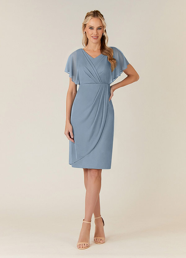 Azazie Waverly Mother of the Bride Dresses Dusty Blue Sheath Pleated Mesh Dress image1