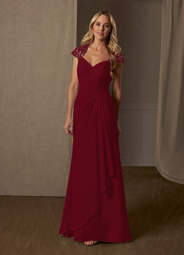 Azazie Birdie Mother of the Bride Dresses A-Line Queen Anne Sequins Chiffon Floor-Length Dress image1