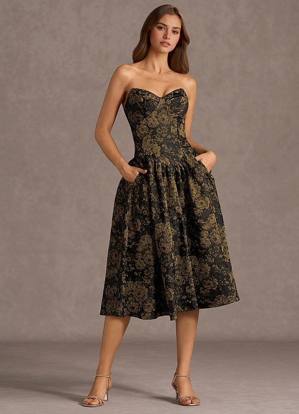 Aurora 골드 블랙 미디 드레스 image1