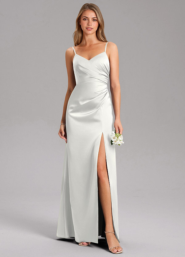 Azazie Azuree Bruidsmeisjes Jurken Jurk van Stretch Satijn met A-Lijn Geplooid Wit image1