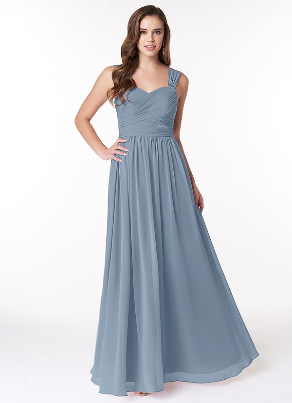 Azazie Zapheira Bridesmaid Dresses Dusty Blue A-Line Ruched Chiffon Dress image1