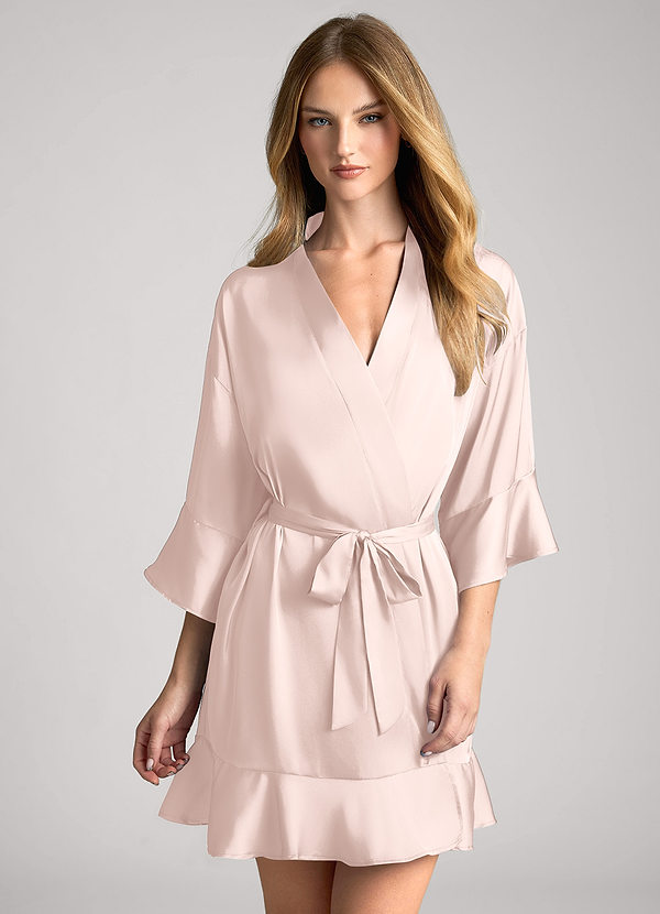 Pink Ruffle Glinda Robe Blushing Pink Ruffled Satin Robe Robes | Azazie CA