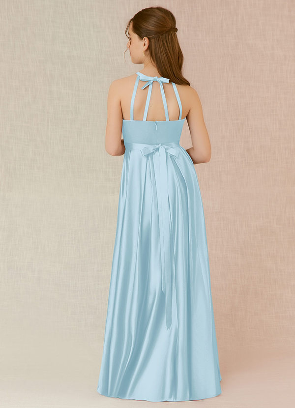 Azazie Arianthe Junior Sky Blue A-Line with Pockets Stretch Satin Dress image1