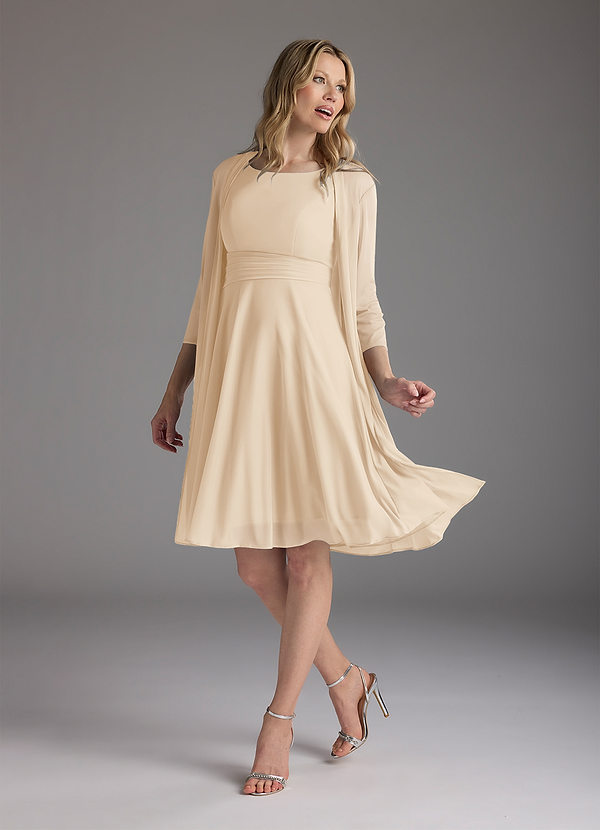 Azazie Sunny Robe Mère de la Mariée & du Marié Robe Trapèze en Maille Plissée Champagne image1