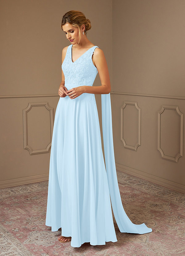 Azazie Joules Brautmutterkleider A-Linie Pailletten Chiffon Kleid Himmelblau image1