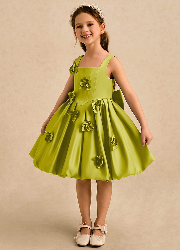 Azazie Lillian Vestidos de arras Vestido Hierba De Limón de Satin Mate de Vestido de princesa con Plisado image1