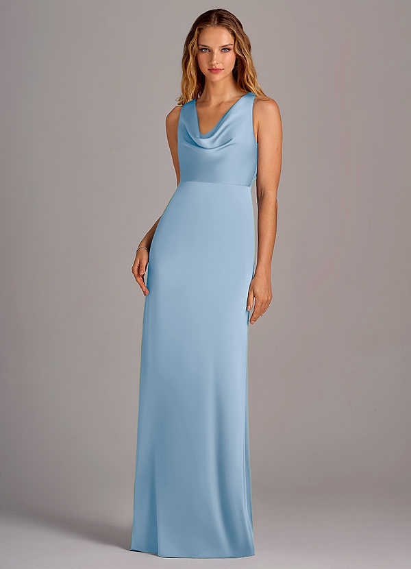 Azazie Wrenlee Bridesmaid Dresses Powder Blue A-Line Stretch Satin Dress image1