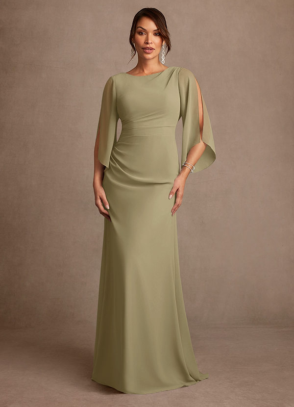 Azazie Anaheim Mother of the Brides Dresses Moss Green A-Line Pleated Chiffon Dress image1
