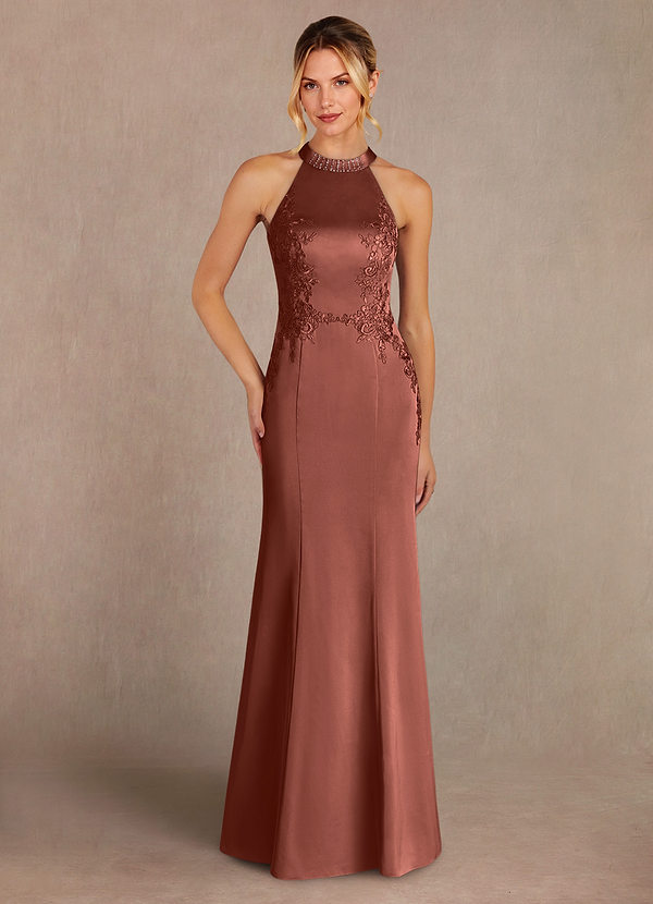 Azazie Tyra Brautmutterkleider Meerjungfrau-Linie Spitze Stretch-Satin Kleid Rotbraun image1