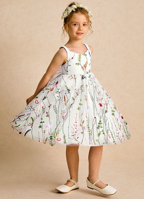 Azazie Peppa Sukienki dla dziewczynek sypiących kwiaty Linia A Dekolt w kształcie serca Tiul Długość do kolan Sukienka image1