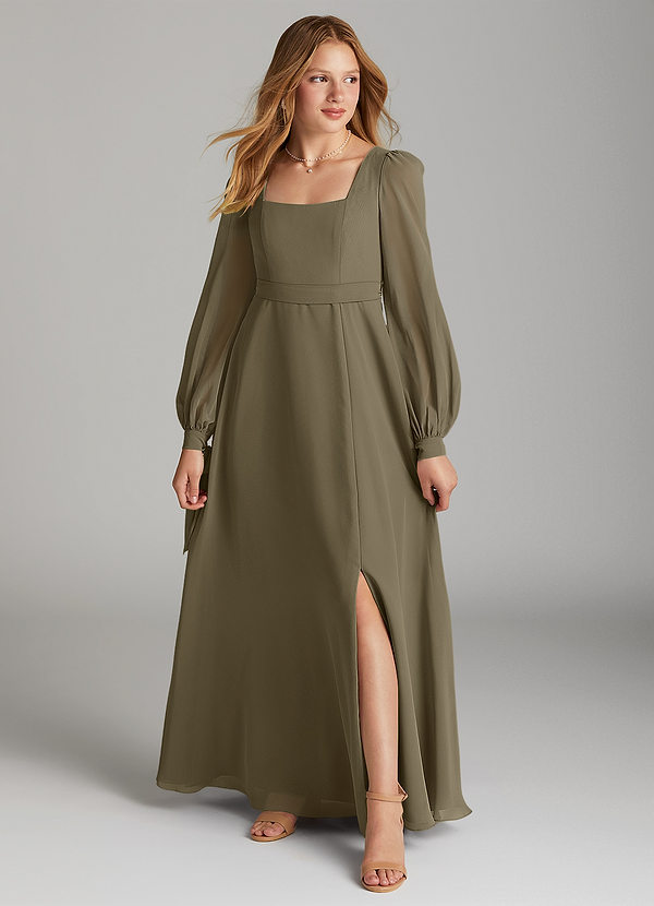 Azazie Leonia Junior A-Linie mit Taschen Chiffon Kleid Weidengrün image1