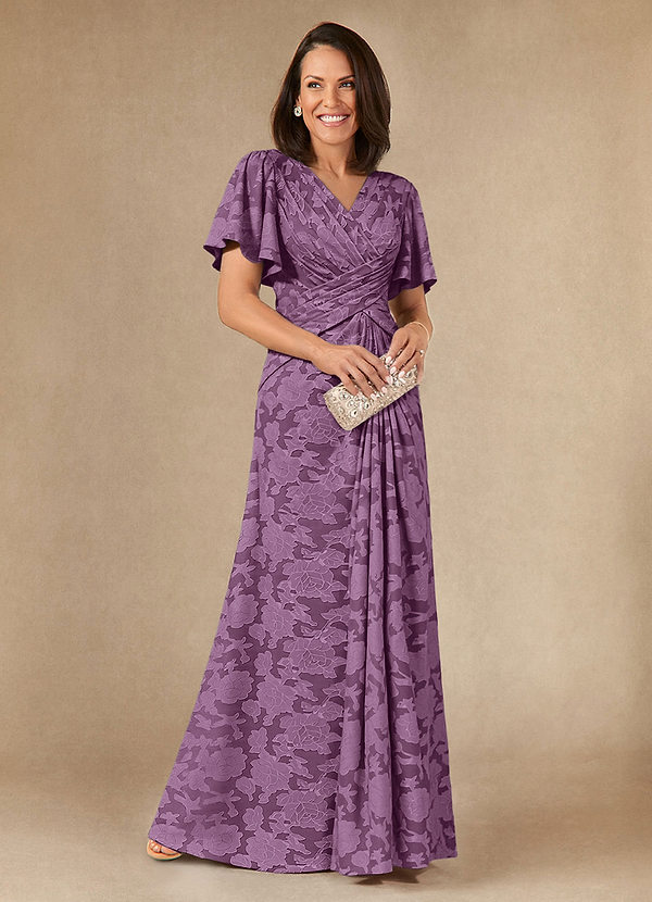 Azazie Emmeline Mother of the Brides Dresses Wisteria A-Line Pleated Floral Burnout Dress image1