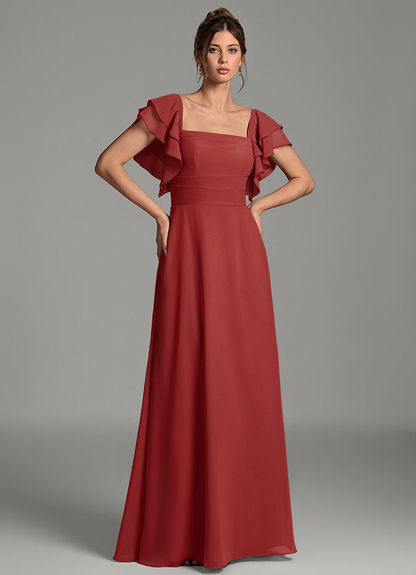 Azazie Dacia Abiti da Damigella Abito A-Line in Chiffon Drappeggiato Ruggine image1