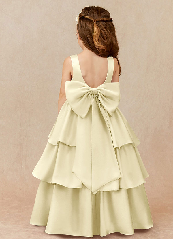 Azazie Margie Flower Girl Dresses Lemon Sorbet A-Line Bow Stretch Satin Dress image1