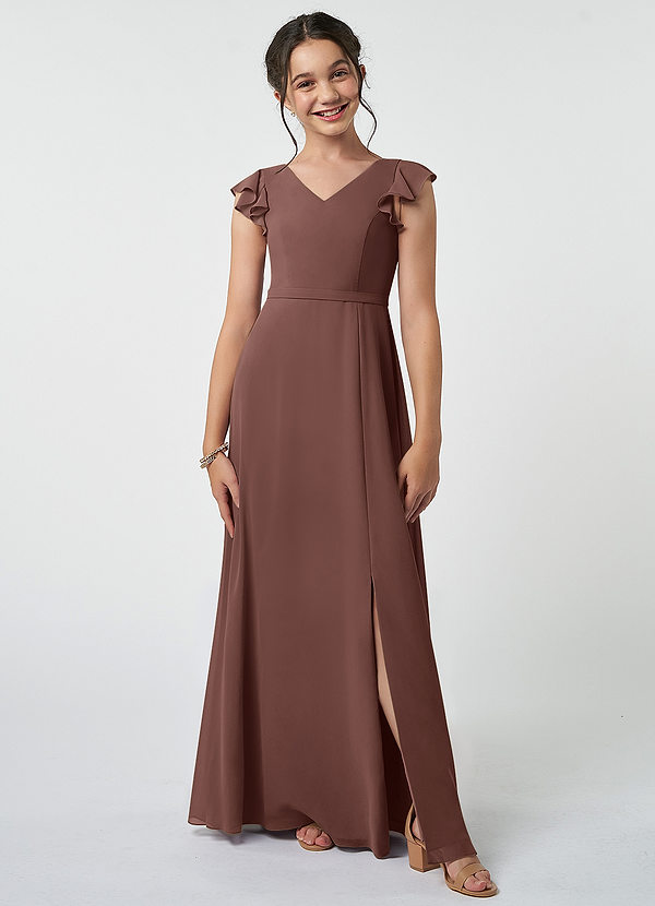Azazie Claudine Junior Espresso A-Line Pleated Chiffon Dress image1