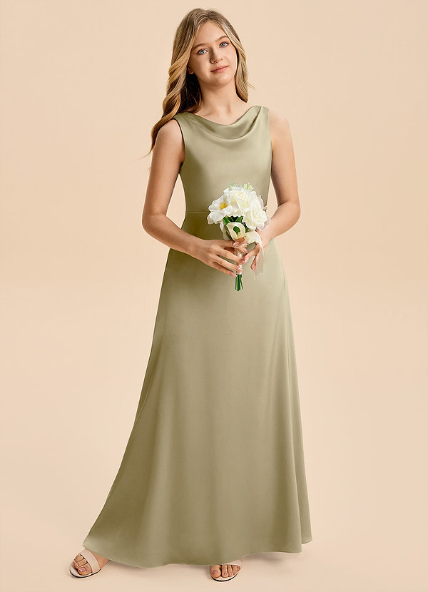 Kiki Junior Moss Green A-Line Bow Stretch Satin Dress image1