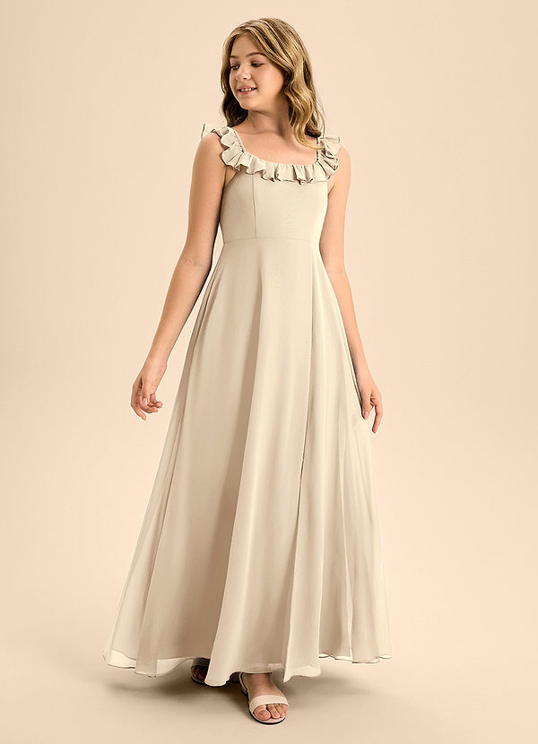 Azazie Callie Junior Abito A-Line in Chiffon Increspato Champagne image1