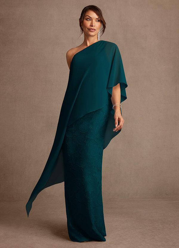 Azazie Wilma Robe Mère de la Mariée & du Marié Robe Fourreau en Blumen-Burnout Une épaule Vert Pin image1