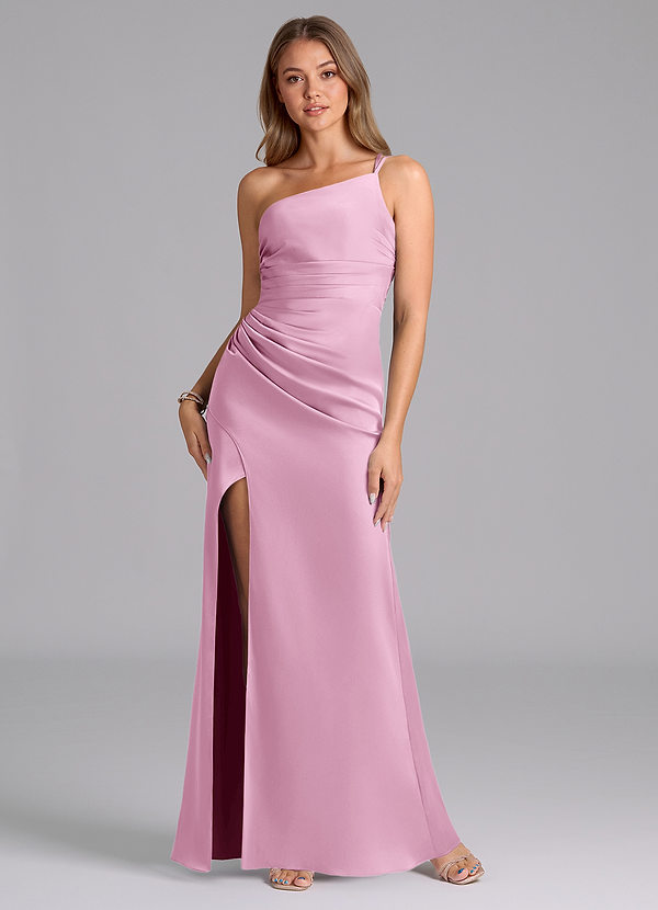 Azazie Eren Bridesmaid Dresses Candy Pink Mermaid One Shoulder Stretch Satin Dress image1