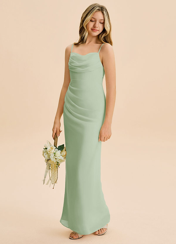 Azazie Mai Junior Dusty Sage Sheath Pleated Chiffon Dress image1