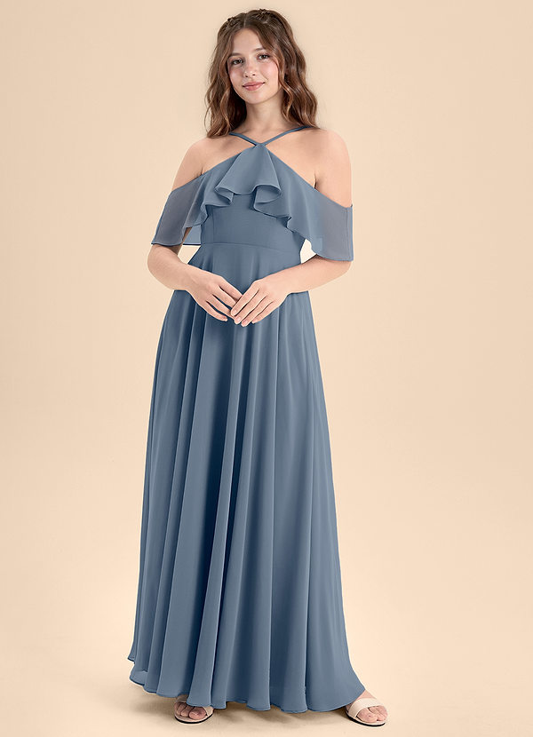 Azazie Tessabelle Junior Vestido de Crepúsculo de Gasa de Corte En A con Vestidos sin tirantes image1