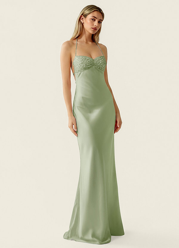 Valerianaire Light Green Beading Satin Prom Dress image1