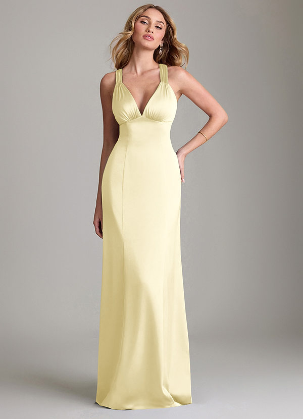 Azazie Cemion Brudtärneklänningar Klä av A-Linje i Stretch Satin Citronsorbet image1