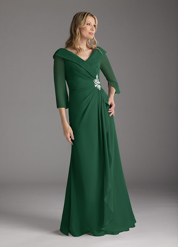 Azazie Jaycee Mother of the Brides Dresses Dark Green A-Line Chiffon Dress image1