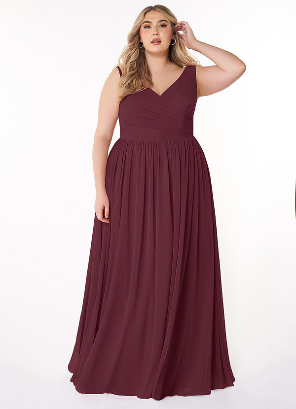 Azazie Keyla Bridesmaid Dresses Cabernet A-Line V-Neck Pleated Chiffon Dress image1