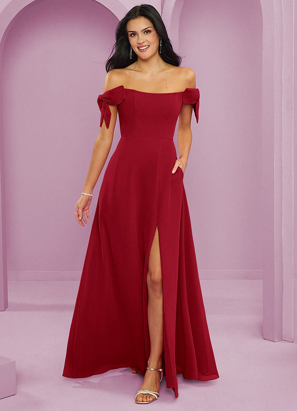 Barbie ♥ Azazie Bridesmaid Dresses Scarlet A-Line Off the Shoulder Chiffon Convertible Dress image1