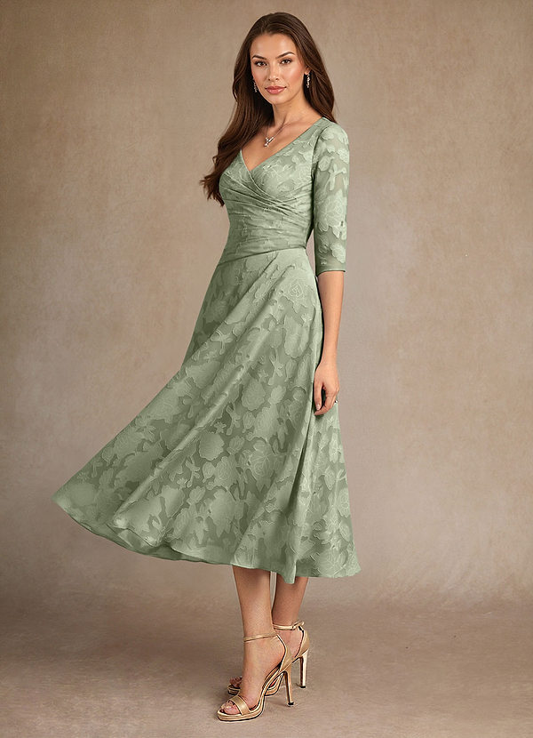 Azazie Durant Vestidos de Madre de la Novia Vestido de Agave de Devorado Floral de Corte en A con Plisado image1