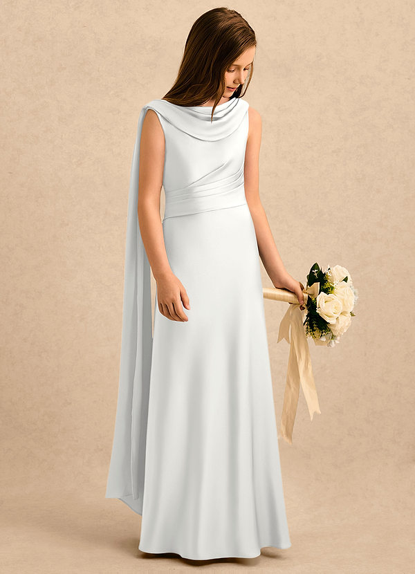 Azazie Sanah Girls Formal Blommflicksklänningar Klänning A-Line i Stretch Satin Plisserad image1