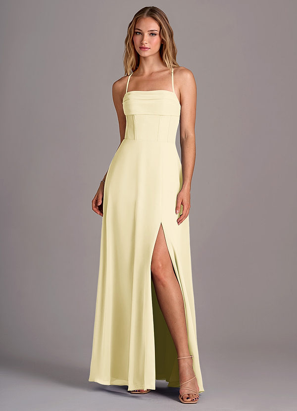 Azazie Carolyn Bridesmaid Dresses Lemon Sorbet A-Line Pleated Chiffon Dress image1