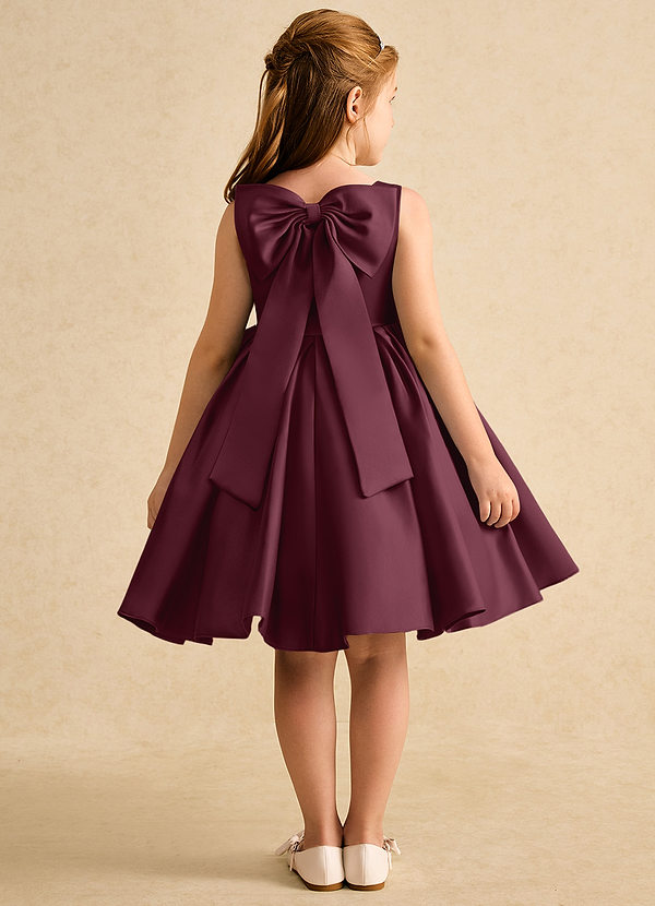 Azazie Jessie Flower Girl Dresses Cabernet A-Line Bow Matte Satin Dress image1