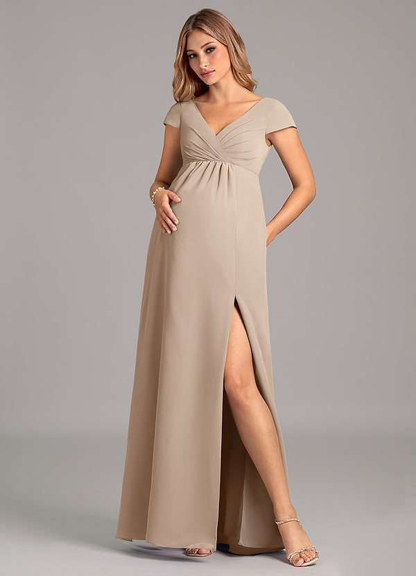 Azazie Allessia Maternity Bridesmaid Dresses A-Line Pleated Chiffon Floor-Length Dress image1