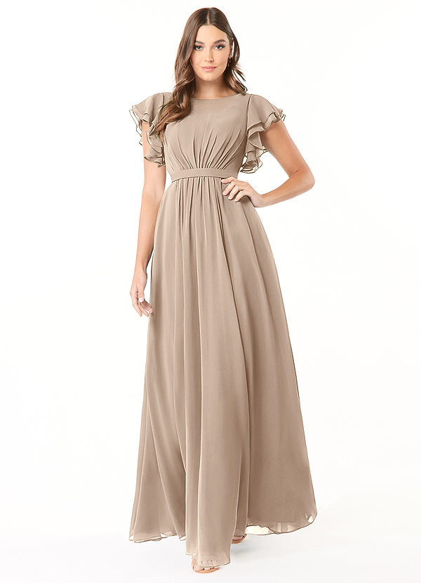 Azazie Daphne Modest Bridesmaid Dresses A-Line Ruffled Chiffon Floor-Length Dress image1