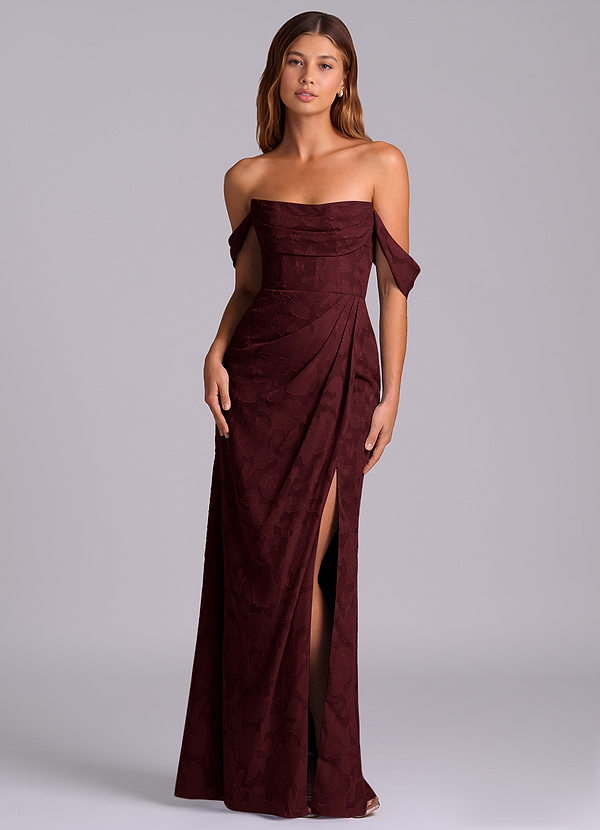 Azazie Johana Brautjungfernkleider Wandelbar Meerjungfrau-Linie Schulterfrei Blumen-Burnout Kleid Cabernetrot image1