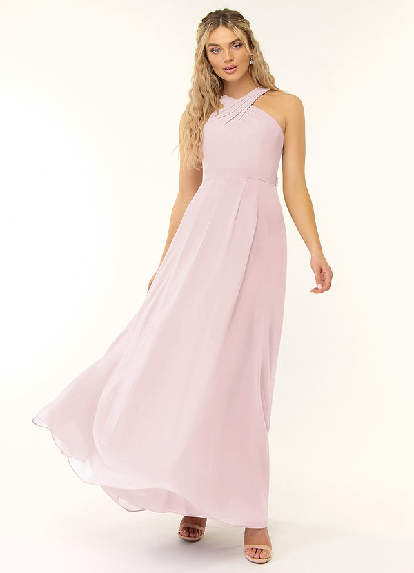 Azazie Dixie Bridesmaid Dresses A-Line Halter Pleated Chiffon Floor-Length Dress image1