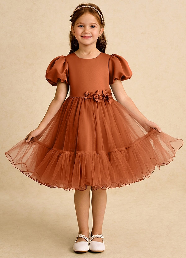Azazie Cocoa Vestidos de Niña de Flores Vestido de Naranja Quemada de Tul de Princesa con Plisado image1