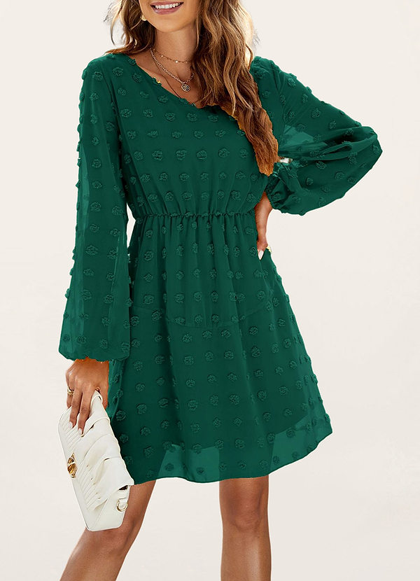 ZOMVA Damen Wickelkleid Übergröße – Babydoll Midi Mit V-Ausschnitt, Chiffon Swiss Dot, Langarm