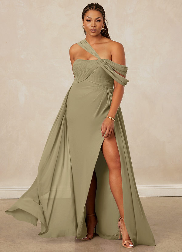 Christian Siriano Bridal for Azazie 1014 Robes Demoiselle d'honneur Robe Trapèze en Mousseline de soie Épaule décolletée Vert Mousse image1