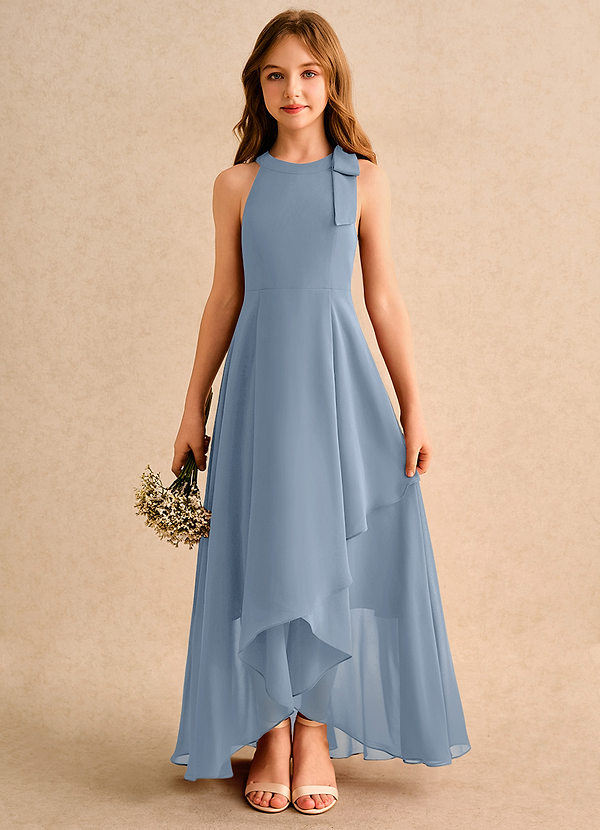 Azazie Boop Girls Formal Flower Girl Dresses Dusty Blue A-Line Bow Chiffon Dress image1