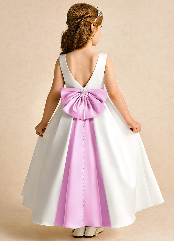 Azazie Cherry Flower Girl Dresses Ivory Candy Pink Ball-Gown Pleated Matte Satin Dress image1