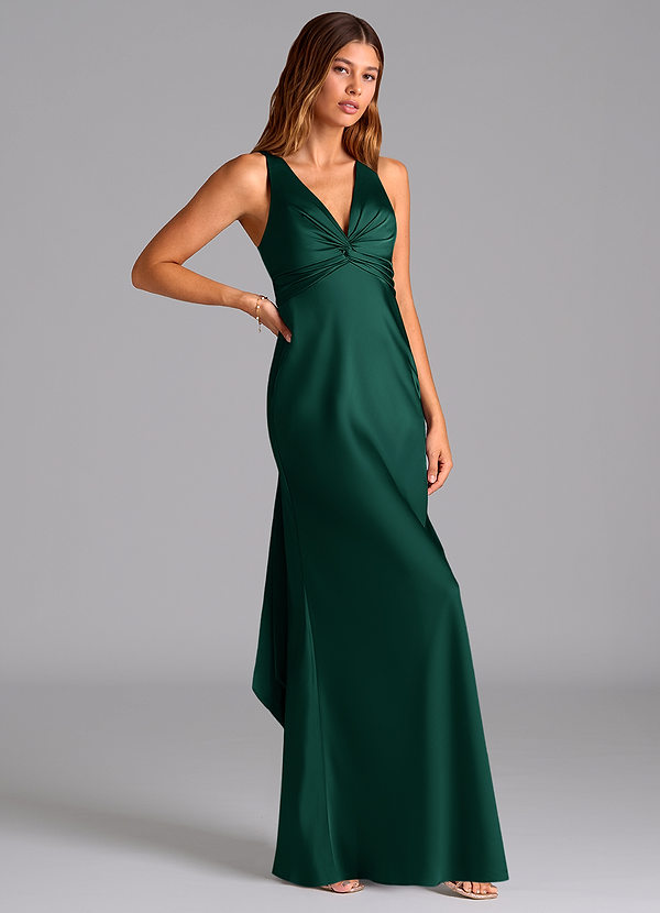 Azazie Hati Brudtärneklänningar Klä av Sjöjungfru i Stretch Satin Smaragdgrön image1