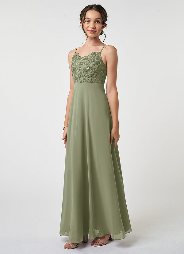 Azazie Sonya Junior Pistachio A-Line Lace Chiffon Dress image1