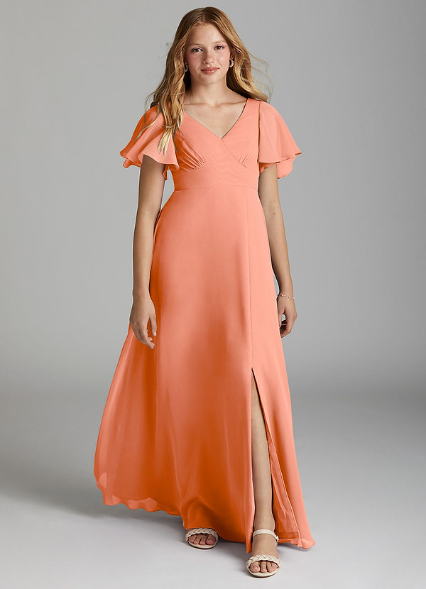 Azazie Kimber Junior Sunset A-Line Pleated Chiffon Dress image1