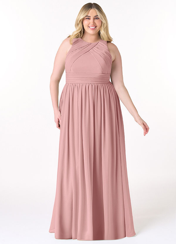 Azazie Harper Bridesmaid Dresses Dusty Rose A-Line Pleated Chiffon Dress image1