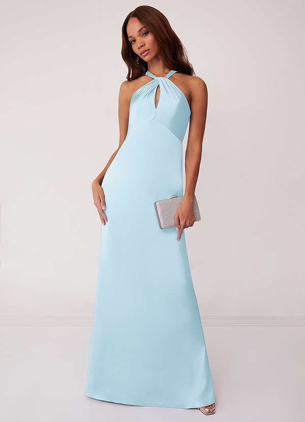 Barbie ♥ Azazie Bridesmaid Dresses Keyhole Halter Stretch Satin Sheath Dress image1