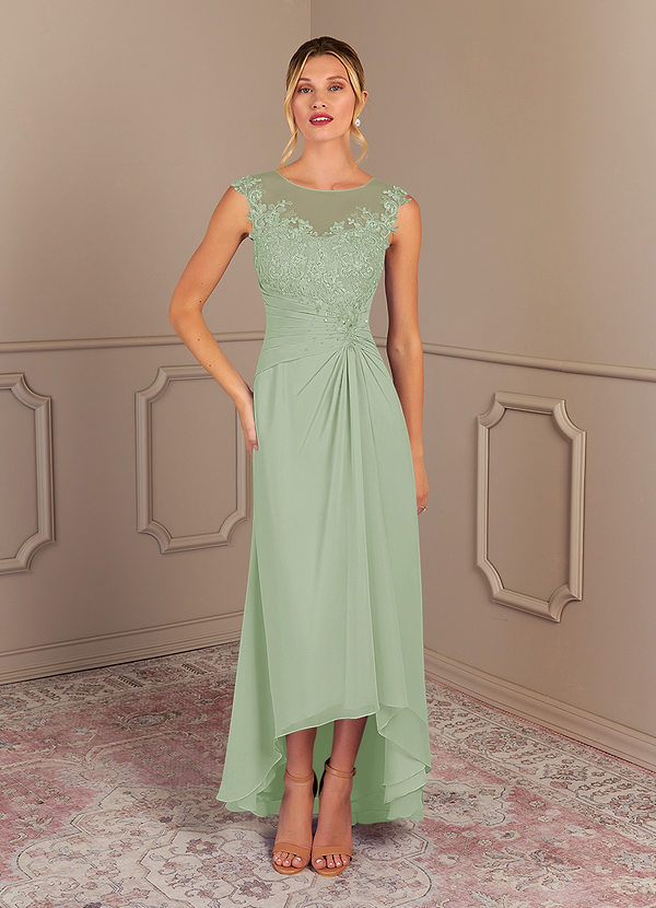 Azazie Endora Mother of the Bride Dresses Dusty Sage A-Line Scoop Lace Chiffon Dress image1